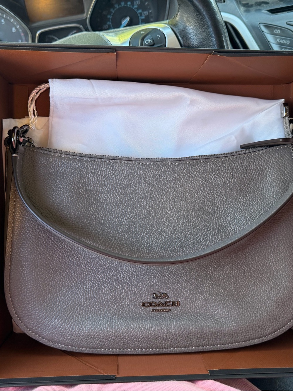 Coach Pebbled Leather Shoulder Hobo in Gray